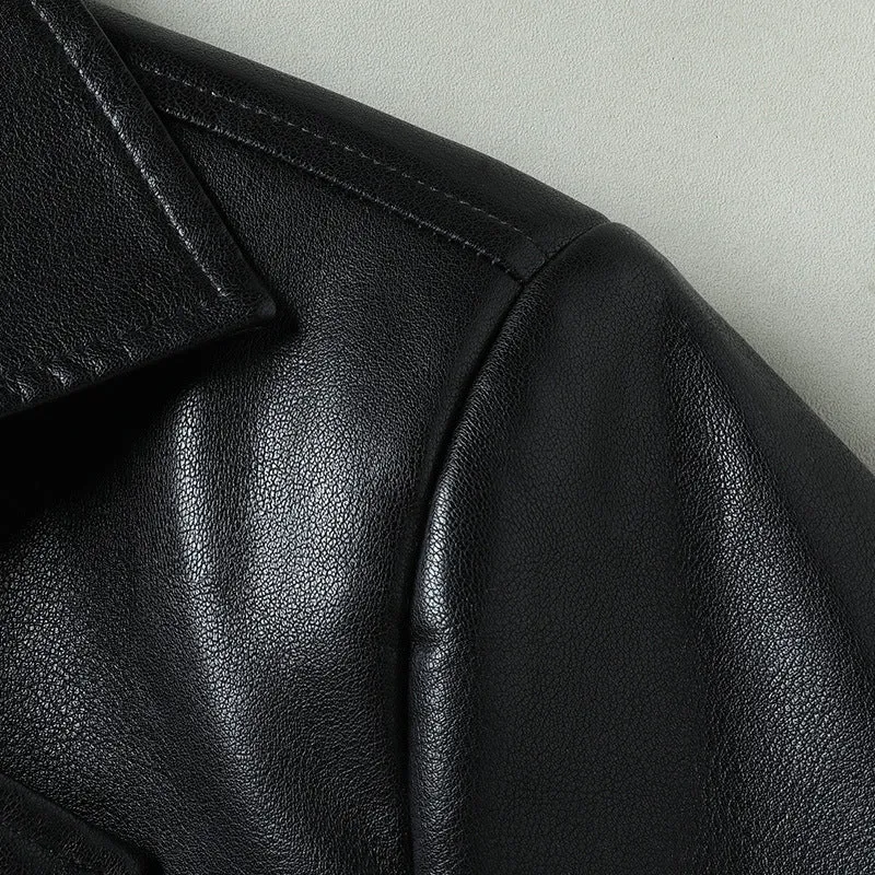 Herren Eleganter Kunstleder-Kurzmantel im Sakko-Stil mit Reverskragen Drune