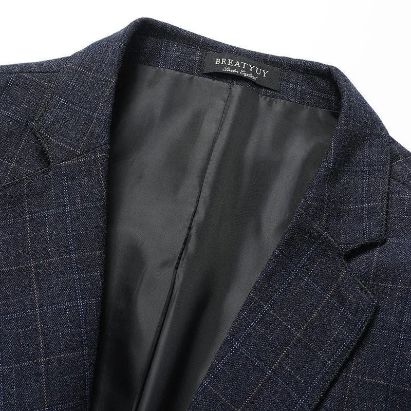 Herren Eleganter karierter Sakko mit taillierter Passform und leichter Wollmischung Drune