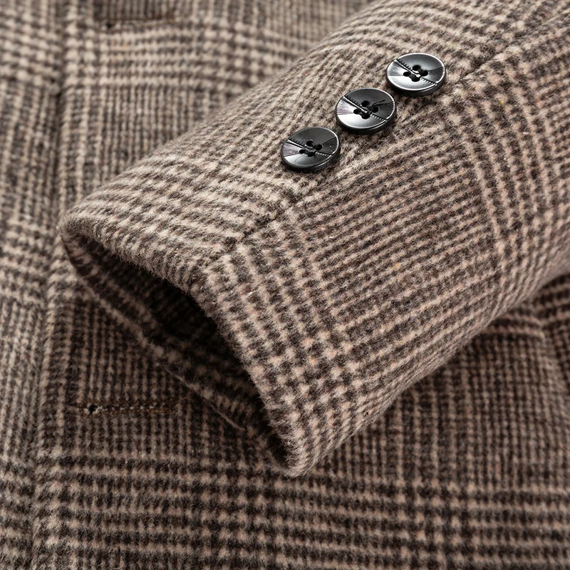 Herren Eleganter Karierter City-Übermantel aus Wollmix mit gesteppter Innenfütterung Drune