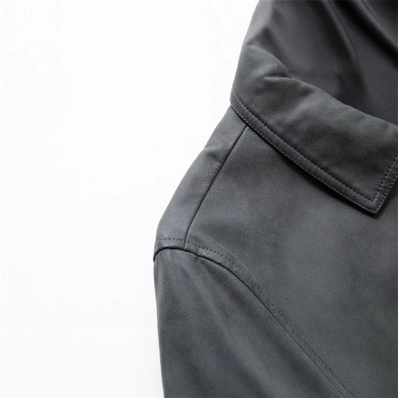 Herren Elegante Veloursleder-Übergangsjacke mit Reißverschluss und Hemdkragen Drune
