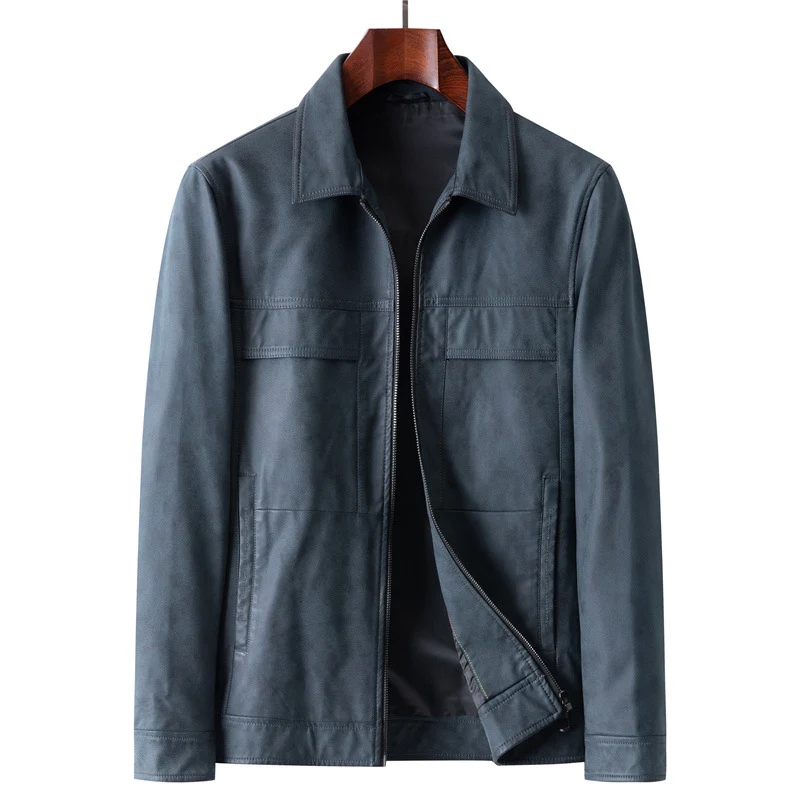 Herren Elegante Veloursleder-Übergangsjacke mit Reißverschluss und Hemdkragen Drune