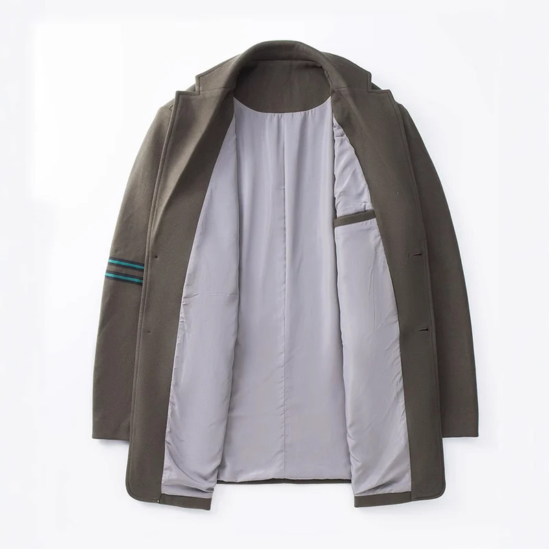 Herren Casual Wollmix-Übergangsmantel mit Revers, Zwei-Knopf-Verschluss und gestreiftem Ärmel-Detail Drune