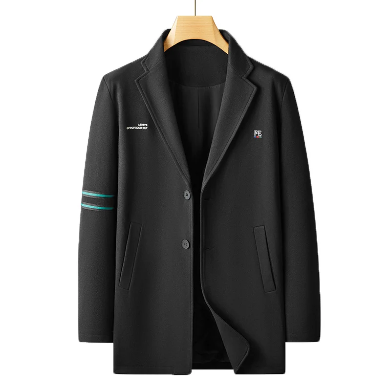 Herren Casual Wollmix-Übergangsmantel mit Revers, Zwei-Knopf-Verschluss und gestreiftem Ärmel-Detail Drune