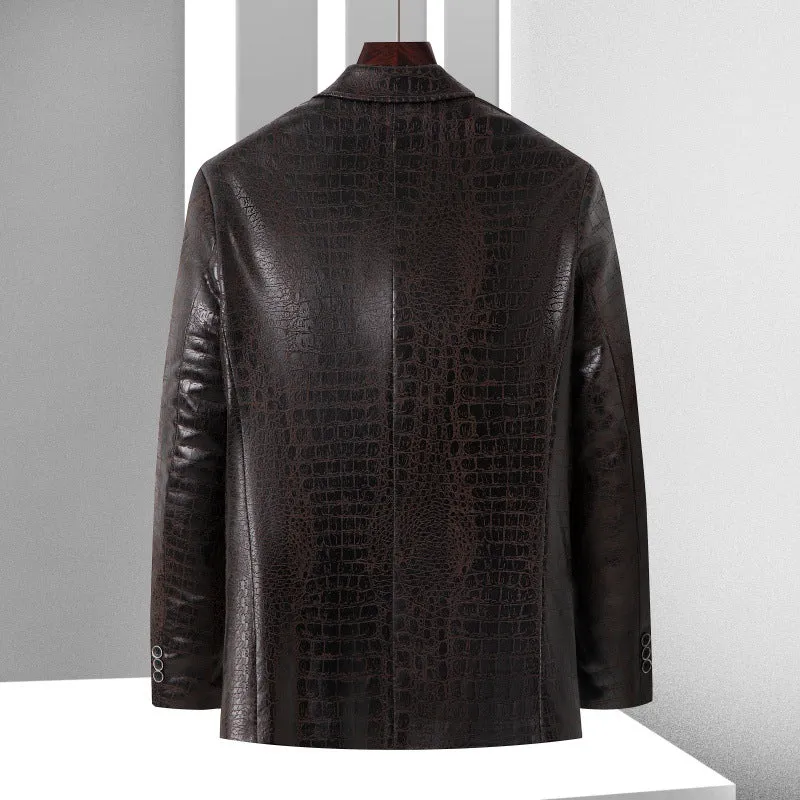Herren Blazer mit Krokoprägung aus veganem Leder und Zweiknopf-Silhouette Drune