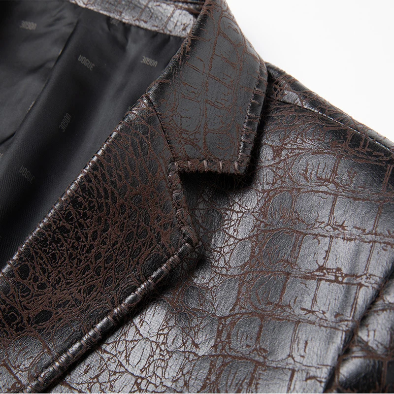 Herren Blazer mit Krokoprägung aus veganem Leder und Zweiknopf-Silhouette Drune