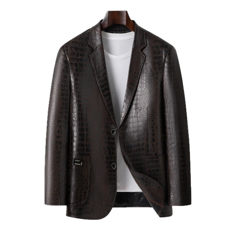 Herren Blazer mit Krokoprägung aus veganem Leder und Zweiknopf-Silhouette Drune