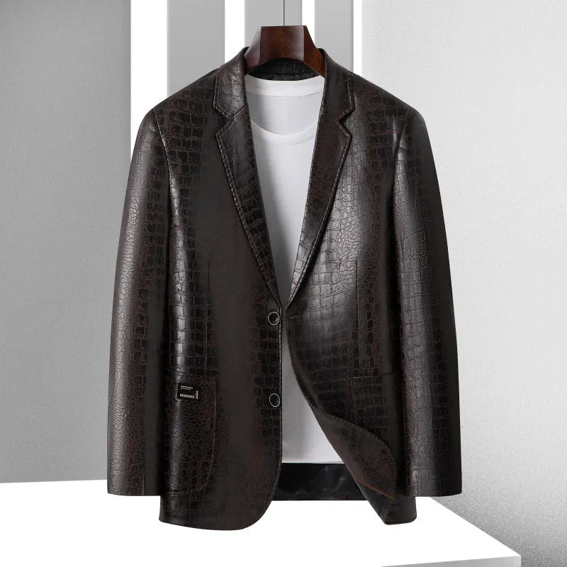 Herren Blazer mit Krokoprägung aus veganem Leder und Zweiknopf-Silhouette Drune