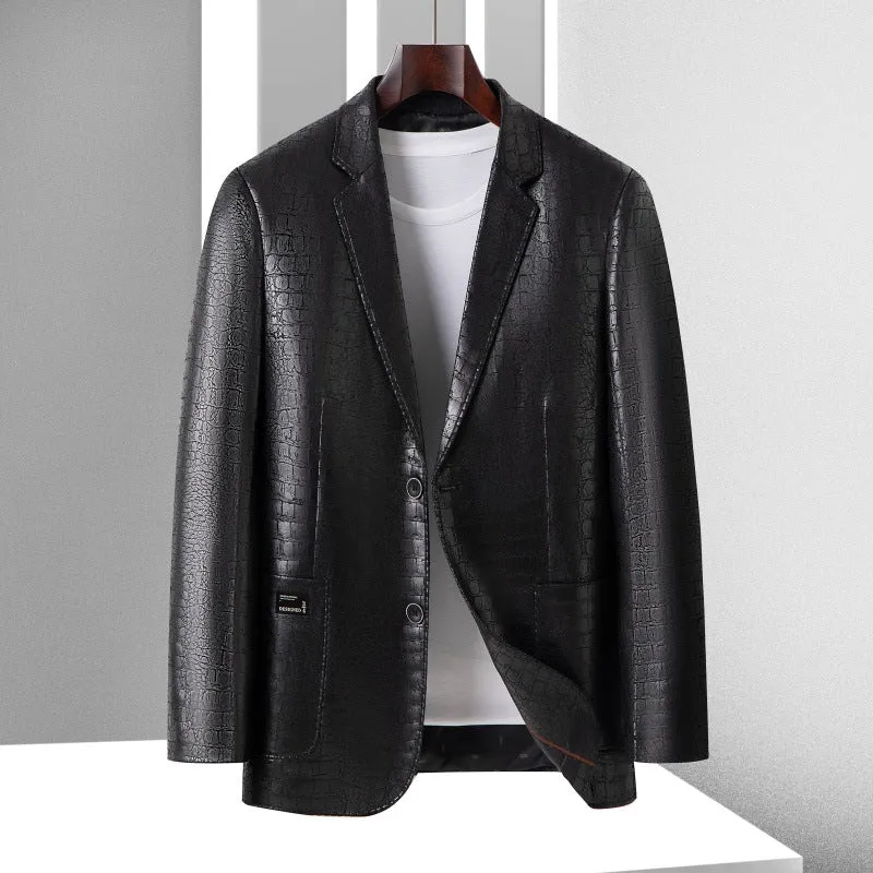 Herren Blazer mit Krokoprägung aus veganem Leder und Zweiknopf-Silhouette Drune