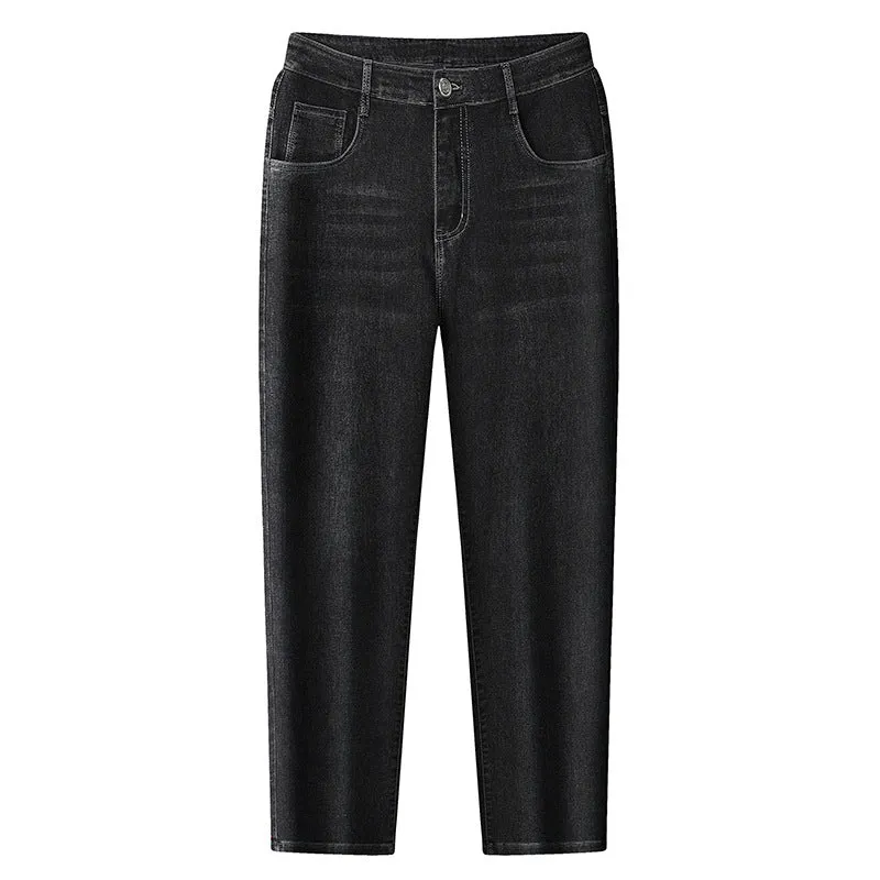 Damen Hochtaillierte Slim-Ankle-Jeans mit elastischem Bund und dezenter Used‑Waschung Drune