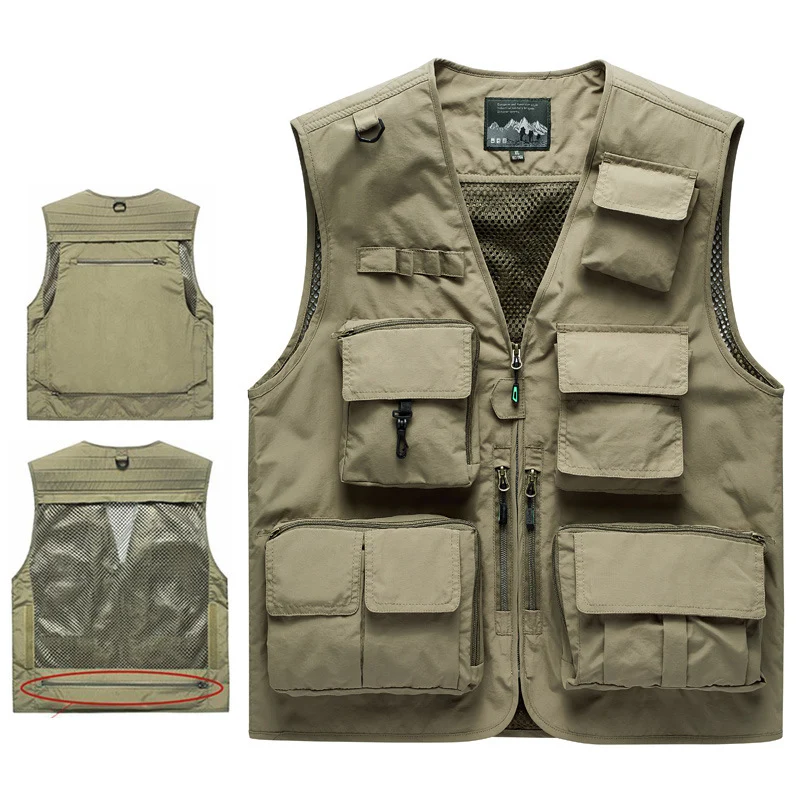Herren Multifunktionale Outdoor‑Utilityweste mit Mesh‑Rücken, Mehrfach‑Fronttaschen und durchgehendem Reißverschluss Drune