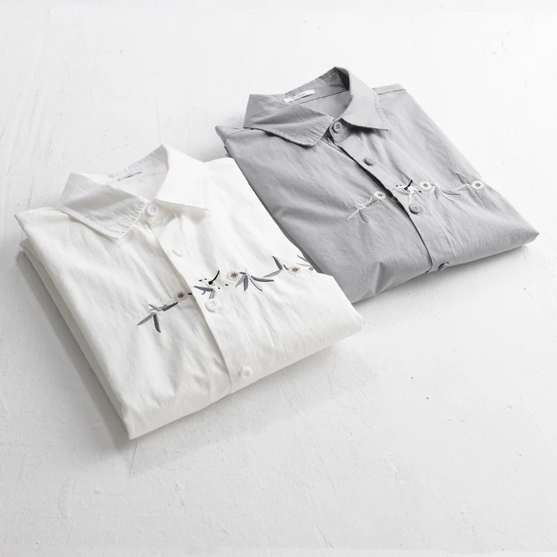 Damen Lockeres besticktes Baumwoll-Overshirt mit Kentkragen und Layering‑Detail Drune