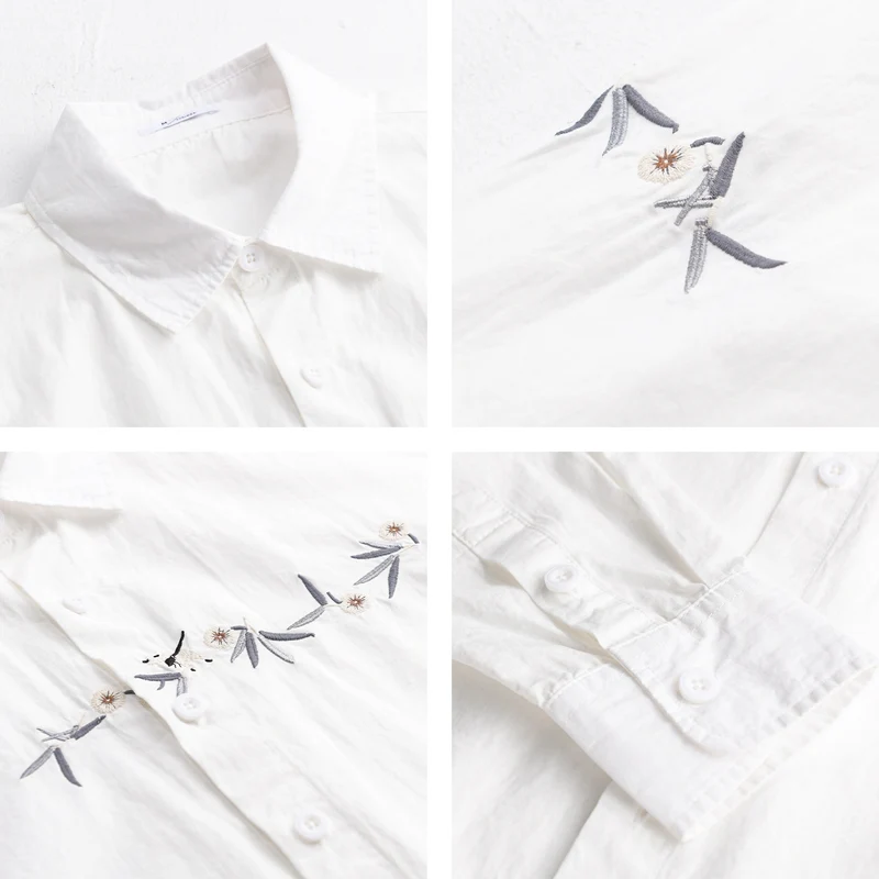Damen Lockeres besticktes Baumwoll-Overshirt mit Kentkragen und Layering‑Detail Drune