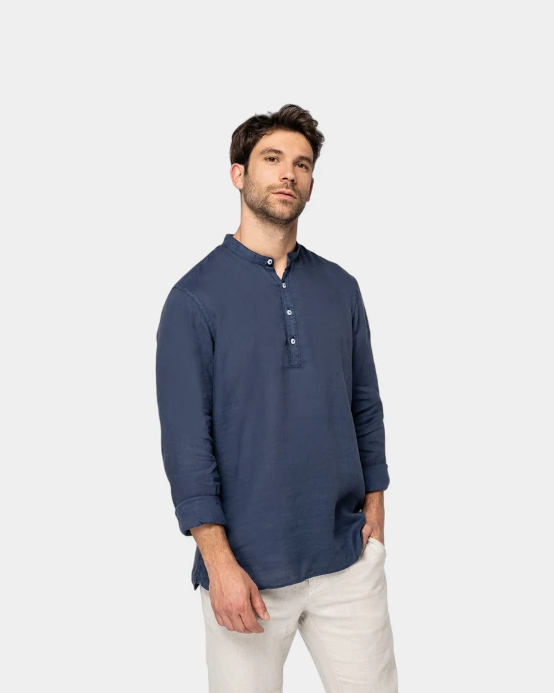 Herrenhemd mit Mao-Kragen in Washed-Optik zum Personalisieren