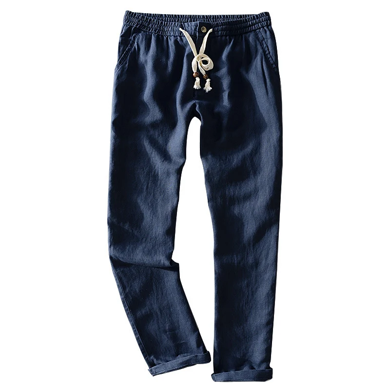 Damen Leinenhose mit elastischem Bund, Tunnelzug und geradem Bein Drune