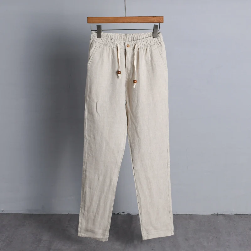 Damen Leinenhose mit elastischem Bund, Tunnelzug und geradem Bein Drune