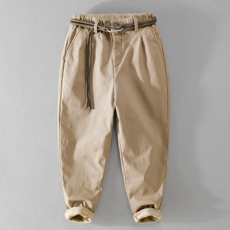 Damen Gefütterte Baumwoll-Chinohose mit elastischem Bund, Karotten-Schnitt und Deko-Gürtel Drune