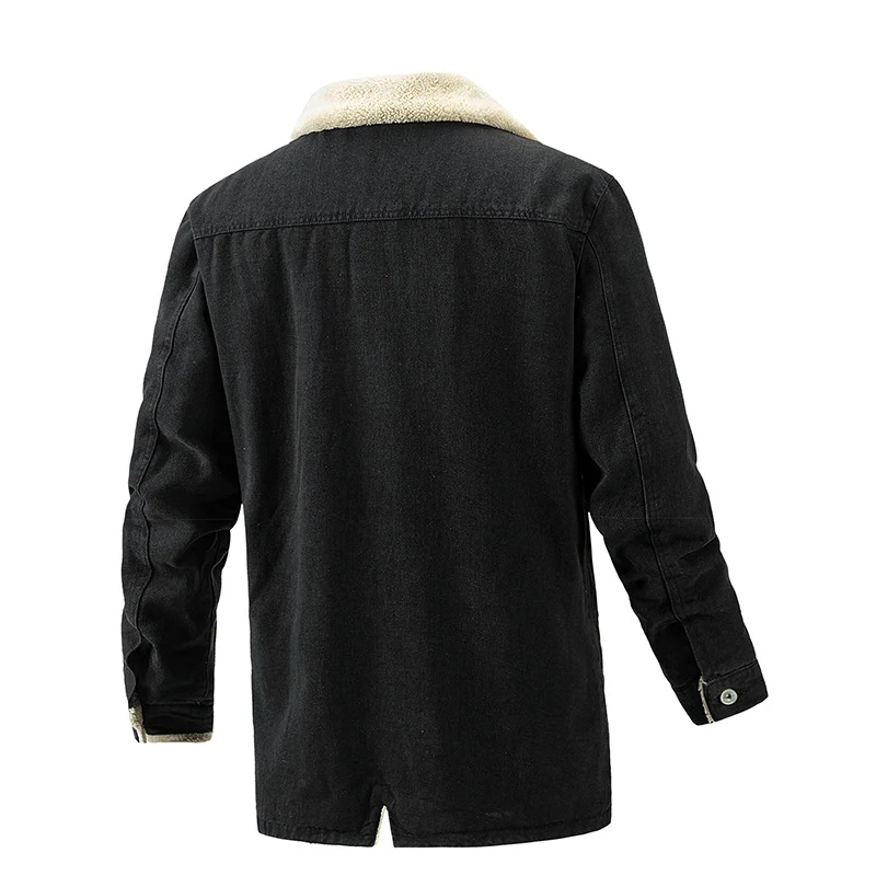 Herren Wattierte Denimjacke mit Sherpa-Futter und verlängertem Outdoor-Schnitt Drune