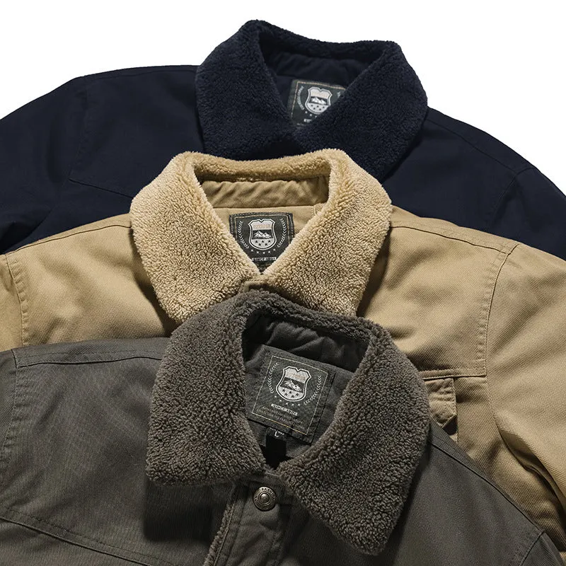 Herren Baumwoll-Canvas Feldjacke mit Teddyfutter und Utility-Taschen Drune