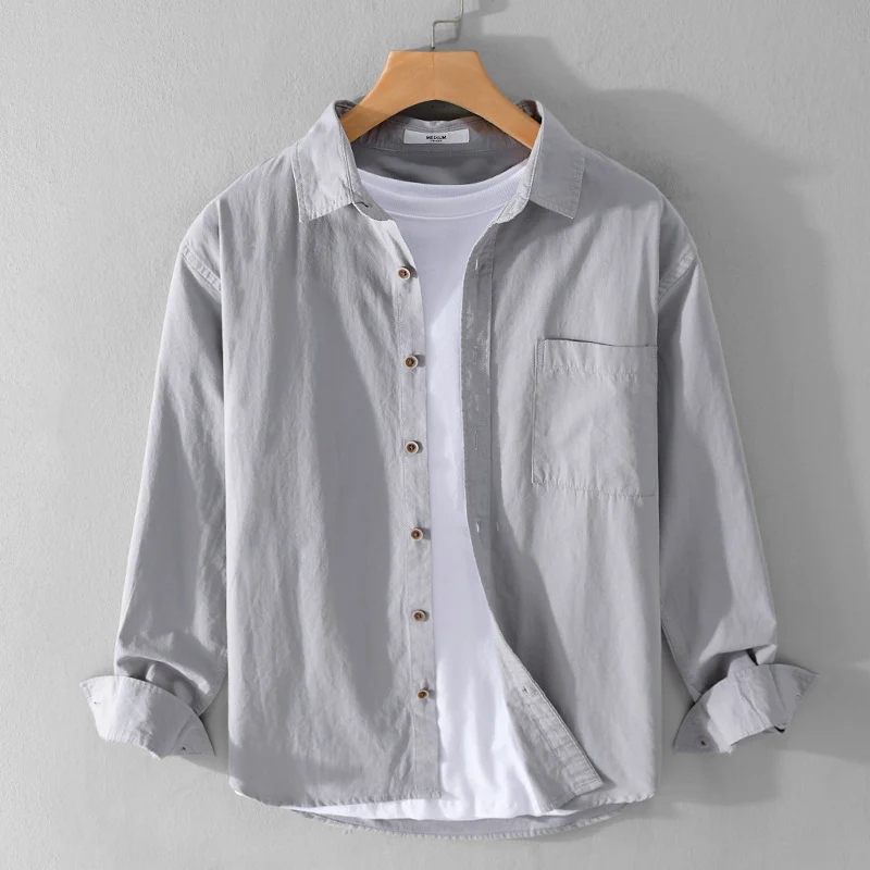 Herren Leichtes Baumwoll-Layering-Overshirt mit Kentkragen, Holzknöpfen und aufgesetzter Brusttasche Drune