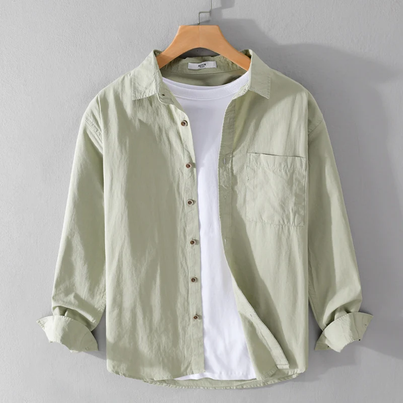 Herren Leichtes Baumwoll-Layering-Overshirt mit Kentkragen, Holzknöpfen und aufgesetzter Brusttasche Drune