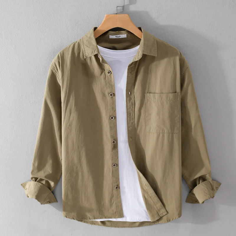 Herren Leichtes Baumwoll-Layering-Overshirt mit Kentkragen, Holzknöpfen und aufgesetzter Brusttasche Drune