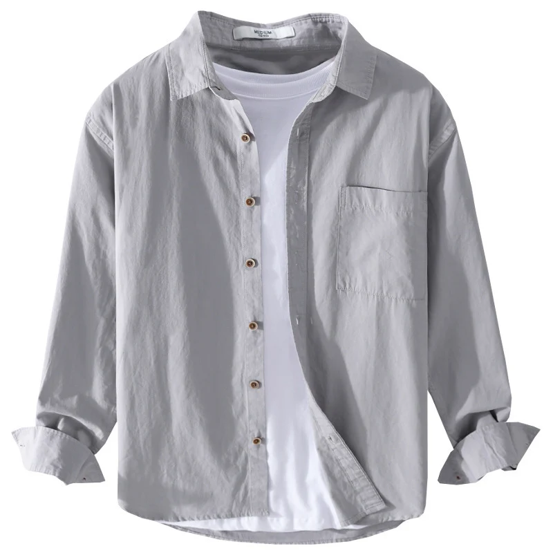 Herren Leichtes Baumwoll-Layering-Overshirt mit Kentkragen, Holzknöpfen und aufgesetzter Brusttasche Drune
