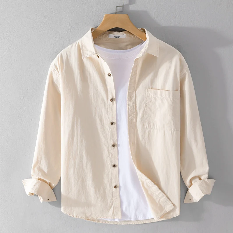 Herren Leichtes Baumwoll-Layering-Overshirt mit Kentkragen, Holzknöpfen und aufgesetzter Brusttasche Drune