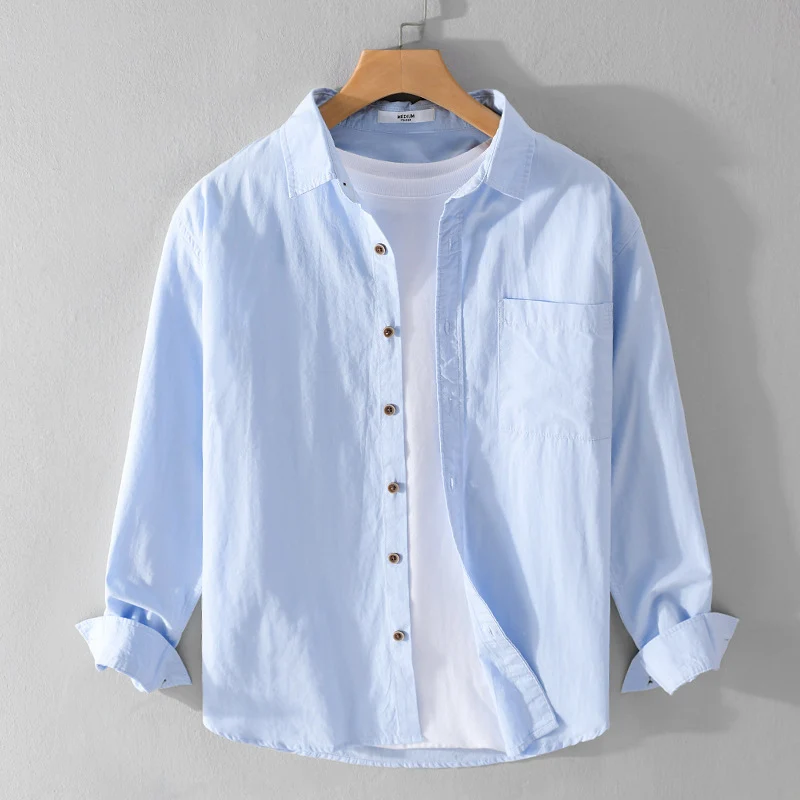 Herren Leichtes Baumwoll-Layering-Overshirt mit Kentkragen, Holzknöpfen und aufgesetzter Brusttasche Drune