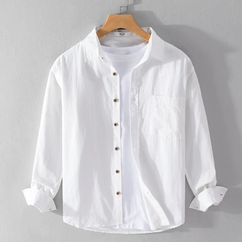 Herren Leichtes Baumwoll-Layering-Overshirt mit Kentkragen, Holzknöpfen und aufgesetzter Brusttasche Drune