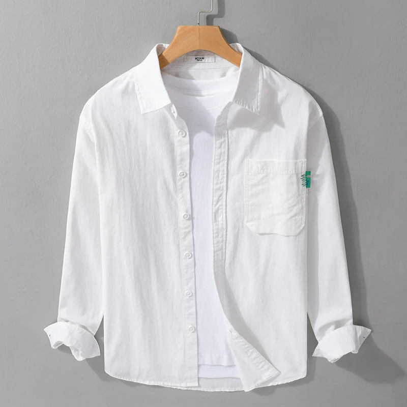 Herren Leichtes Baumwoll-Layering-Overshirt mit Brusttasche und Kentkragen Drune