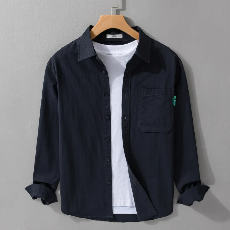 Herren Leichtes Baumwoll-Layering-Overshirt mit Brusttasche und Kentkragen Drune