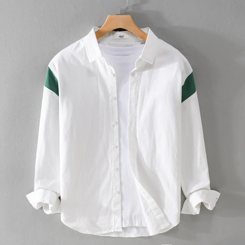 Herren Leichtes Baumwoll-Layering-Hemd mit Kontrastschulterpaneel und innenliegendem T-Shirt Drune