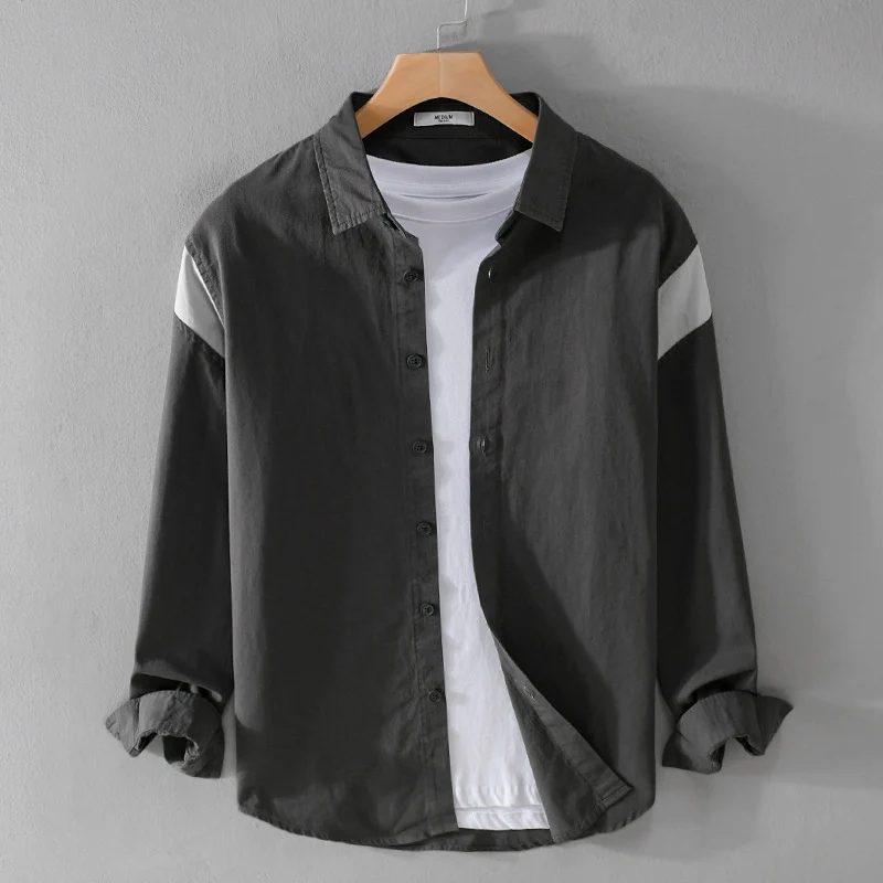 Herren Leichtes Baumwoll-Layering-Hemd mit Kontrastschulterpaneel und innenliegendem T-Shirt Drune