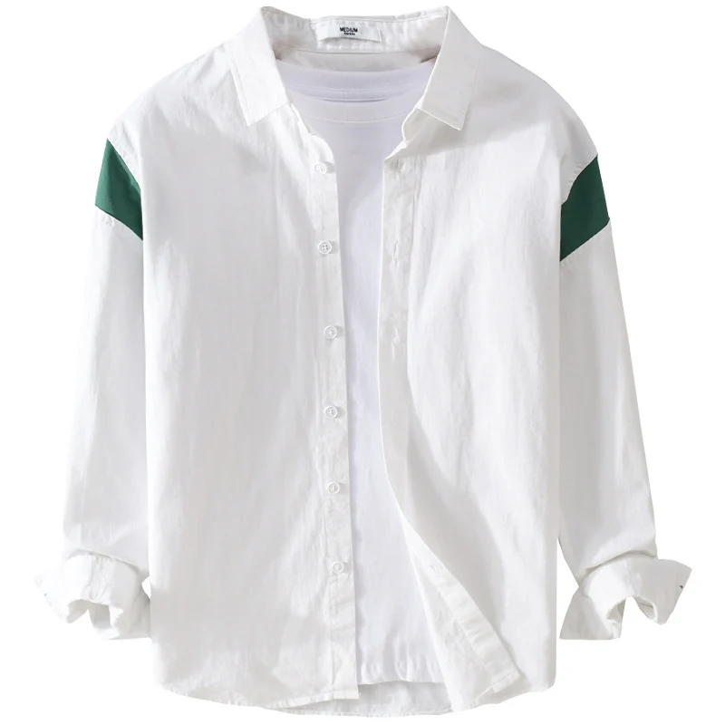 Herren Leichtes Baumwoll-Layering-Hemd mit Kontrastschulterpaneel und innenliegendem T-Shirt Drune