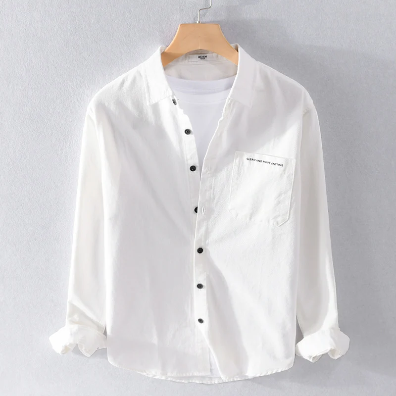 Herren Leichtes Baumwoll-Langarmhemd im Overshirt‑Stil mit Pattentasche und kontrastreichen Knöpfen Drune