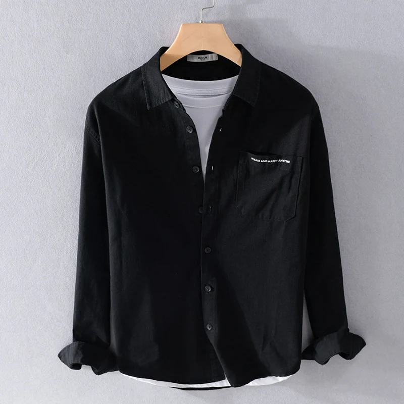 Herren Leichtes Baumwoll-Langarmhemd im Overshirt‑Stil mit Pattentasche und kontrastreichen Knöpfen Drune