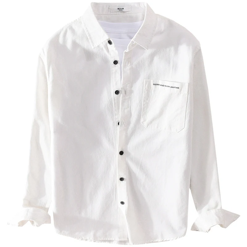 Herren Leichtes Baumwoll-Langarmhemd im Overshirt‑Stil mit Pattentasche und kontrastreichen Knöpfen Drune