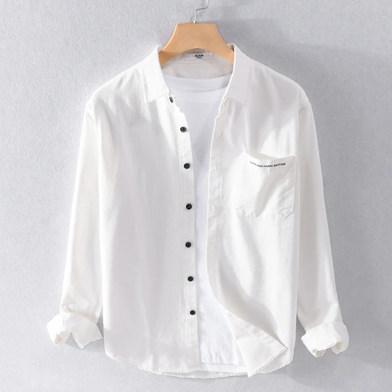 Herren Leichtes Baumwoll-Langarmhemd im Overshirt‑Stil mit Pattentasche und kontrastreichen Knöpfen Drune