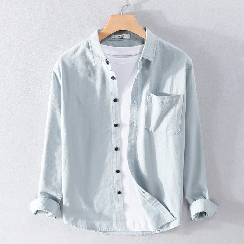 Herren Leichtes Baumwoll-Langarmhemd im Overshirt‑Stil mit Pattentasche und kontrastreichen Knöpfen Drune