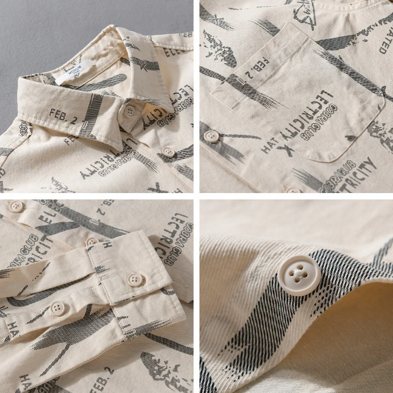 Herren Leichtes Baumwoll-Crinkle Hemd im Relaxed-Fit mit Typo-Alloverprint und aufgesetzter Brusttasche Drune