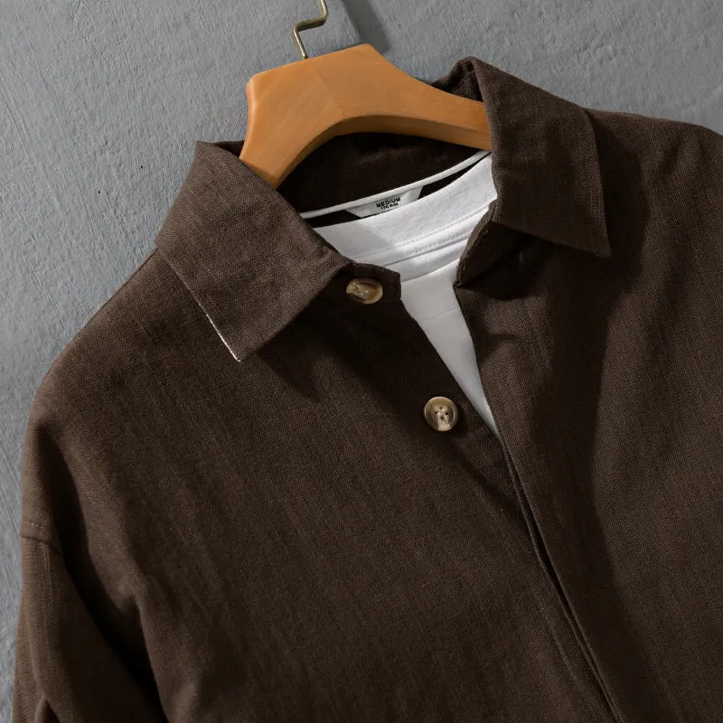 Herren Leichte Leinen-Überhemd-Jacke mit Hemdkragen und verdeckter Knopfleiste Drune