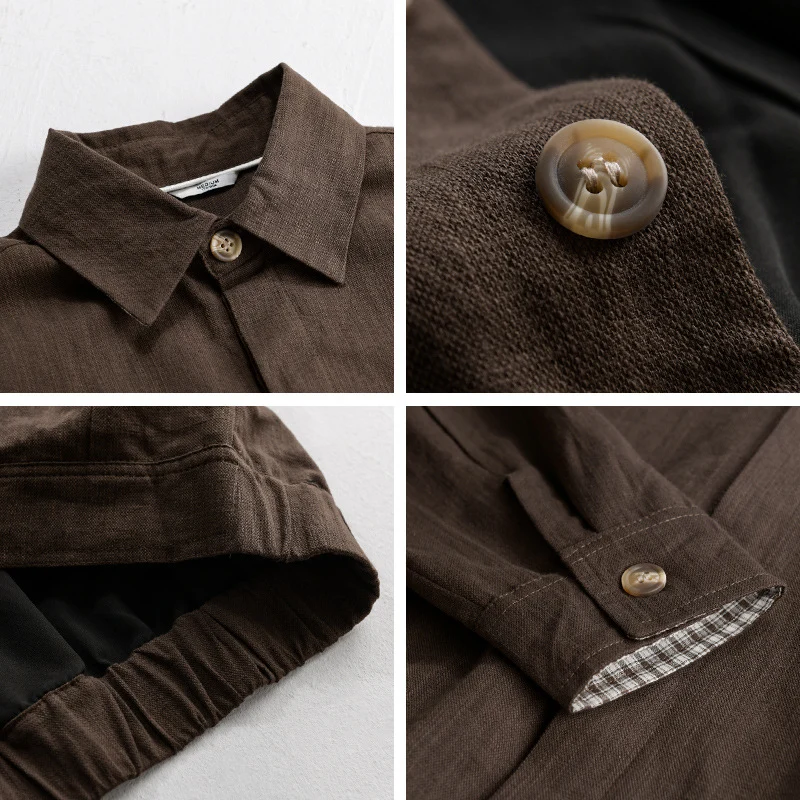 Herren Leichte Leinen-Überhemd-Jacke mit Hemdkragen und verdeckter Knopfleiste Drune