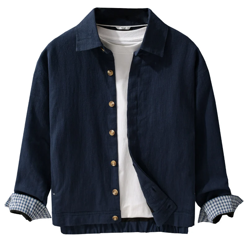 Herren Leichte Leinen-Überhemd-Jacke mit Hemdkragen und verdeckter Knopfleiste Drune