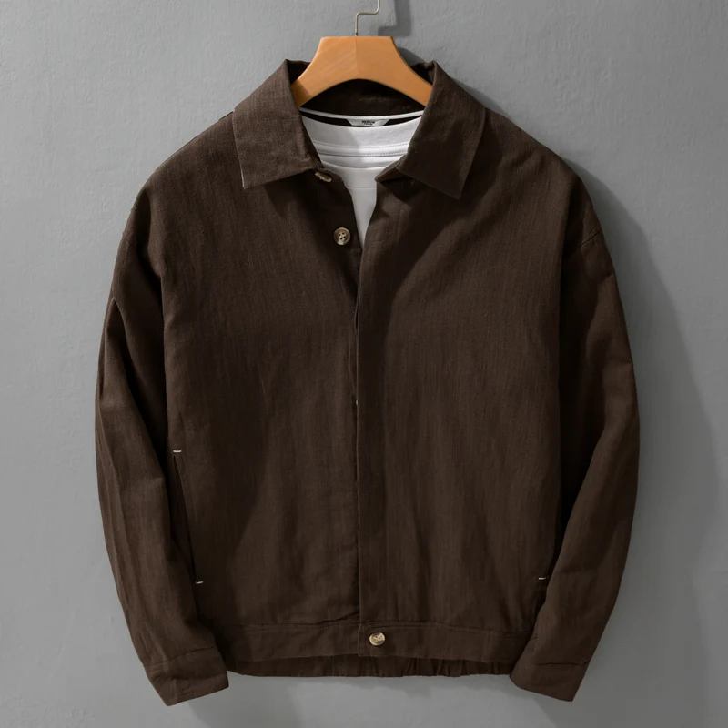 Herren Leichte Leinen-Überhemd-Jacke mit Hemdkragen und verdeckter Knopfleiste Drune