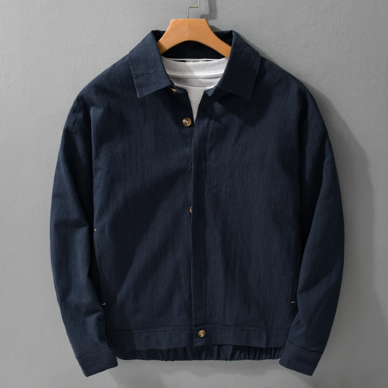 Herren Leichte Leinen-Überhemd-Jacke mit Hemdkragen und verdeckter Knopfleiste Drune