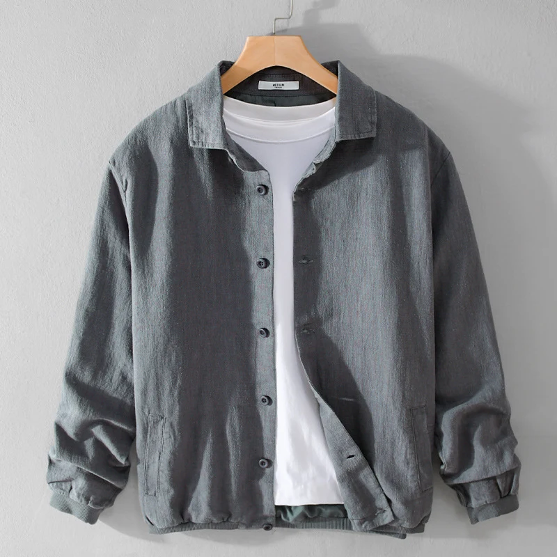 Herren Leichte Leinen-Hemdjacke mit Knopfleiste und Relaxed Fit Drune
