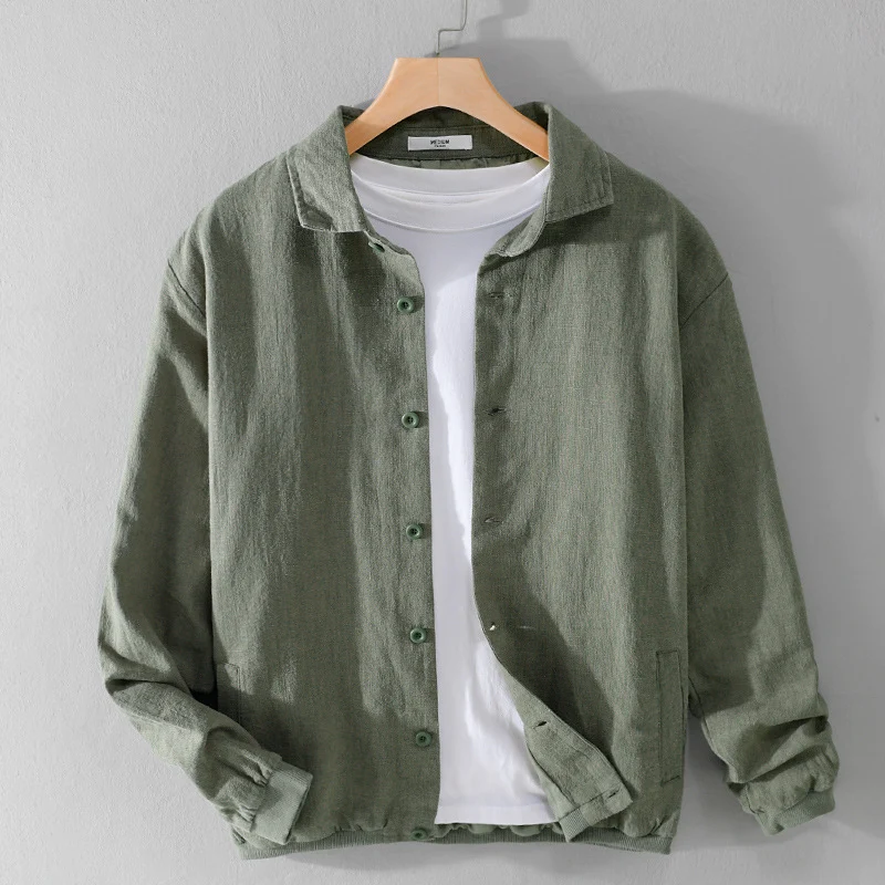 Herren Leichte Leinen-Hemdjacke mit Knopfleiste und Relaxed Fit Drune