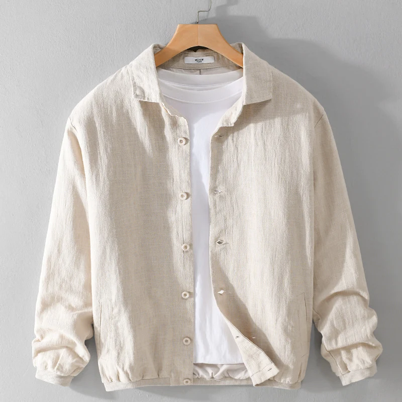 Herren Leichte Leinen-Hemdjacke mit Knopfleiste und Relaxed Fit Drune