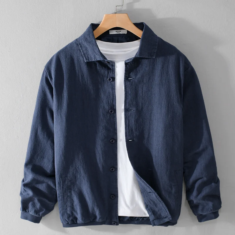 Herren Leichte Leinen-Hemdjacke mit Knopfleiste und Relaxed Fit Drune