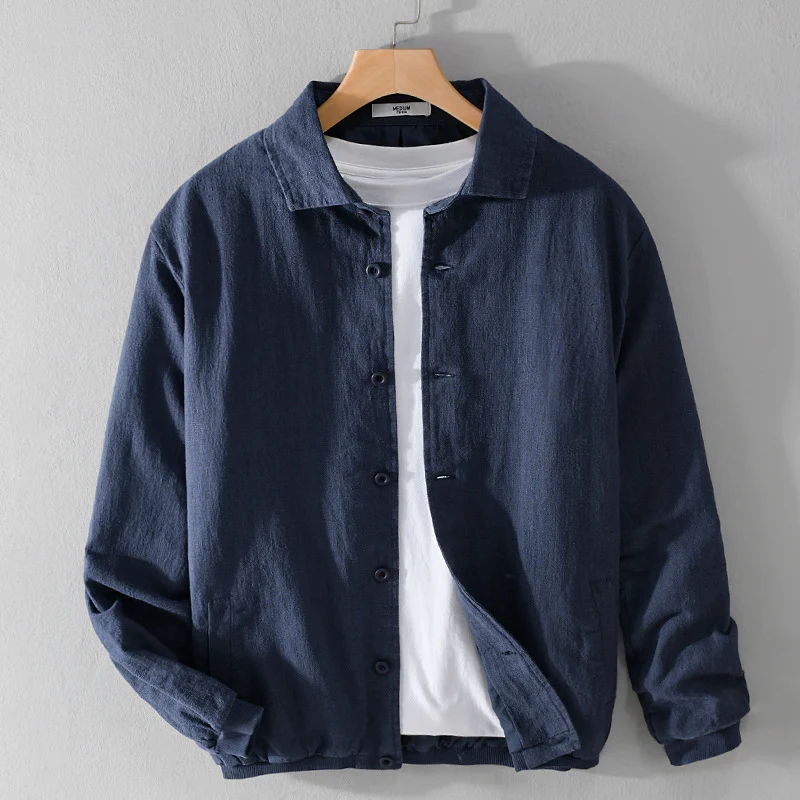 Herren Leichte Leinen-Hemdjacke mit Knopfleiste und Relaxed Fit Drune